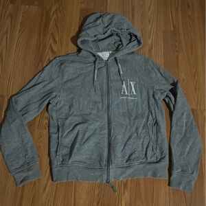 Armani Exchange Gray Full Zip-Up Hoodie Classic Designer Sporty Casual Cozy